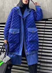 trendy plus size Coats winter outwear blue lapel zippered Parkas for women - SooLinen