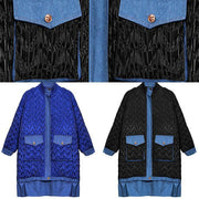 trendy plus size Coats winter outwear blue lapel zippered Parkas for women - SooLinen