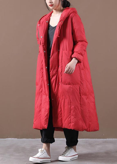 trendy plus size snow jackets winter outwear red hooded Large pockets goose Down coat - SooLinen