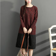 warm winter cotton outfits red prints casual plus size dresses patchwork o neck casual dress