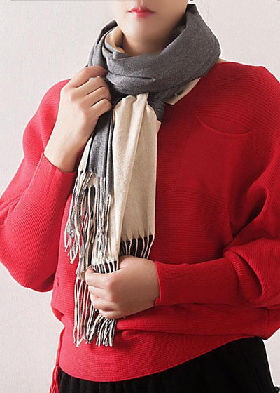 warm women tassel gray scarves small fresh imitation cashmere scarf - SooLinen