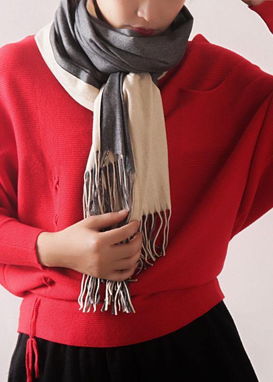 warm women tassel gray scarves small fresh imitation cashmere scarf - SooLinen