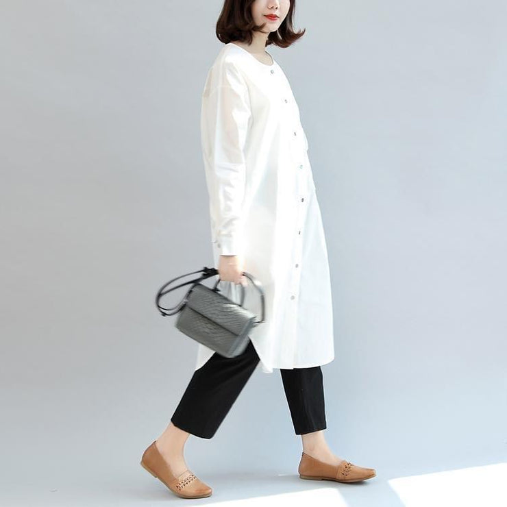 white baggy cotton dresses loose casual long sleeve shirt dress