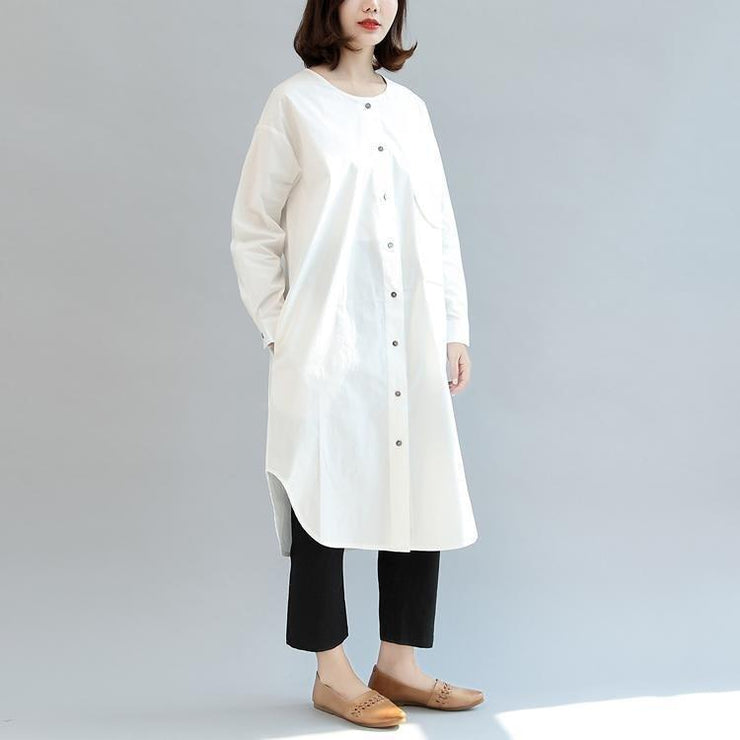 white baggy cotton dresses loose casual long sleeve shirt dress