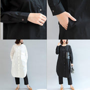 white baggy cotton dresses loose casual long sleeve shirt dress