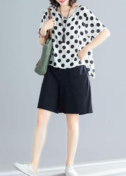 white dotted casual blended pullover and black elastic waist shorts - SooLinen