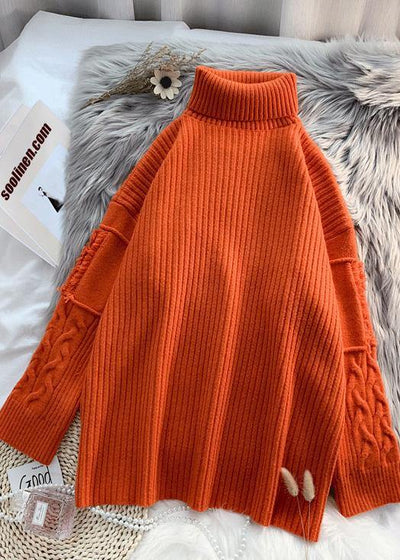 wild Sweater high neck dresses Street Style orange Hipster knitwear - SooLinen