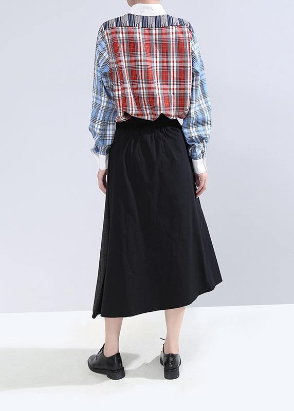 winter 2019 women cotton casual pants high waist patchwork asymmetric skirts - SooLinen