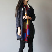 winter baggy loose navy woolen blended knit cardigans plus size pockets cable sweater coat