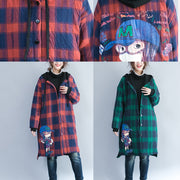 winter cartoon prints cotton cardigans plus size casual red grid thick hooded trench coats