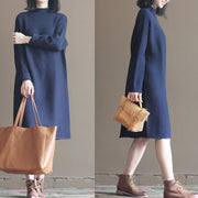 winter dark blue brief cotton blended sweater dresses plus size casual knit dress