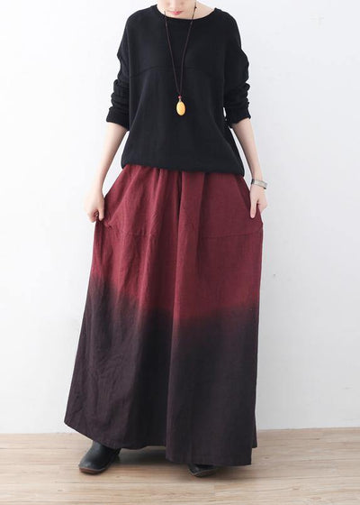 winter red new literary retro drawstring  loose wide leg skirt pants - SooLinen