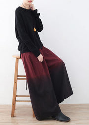 winter red new literary retro drawstring  loose wide leg skirt pants - SooLinen