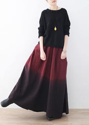 winter red new literary retro drawstring  loose wide leg skirt pants - SooLinen