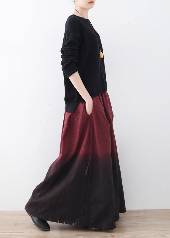 winter red new literary retro drawstring  loose wide leg skirt pants - SooLinen