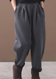 winter thick gray cotton pants elastic waist women harem pants - SooLinen