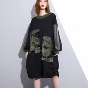 women black Loose fitting fall dresses patchwork fine O neck cotton dress