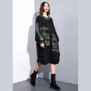 women black Loose fitting fall dresses patchwork fine O neck cotton dress