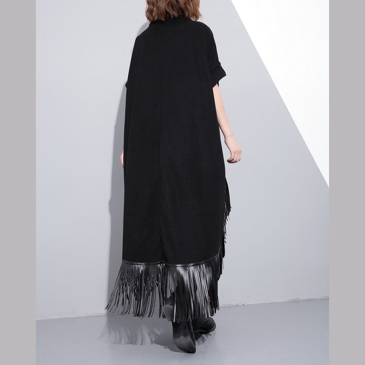 women black wool polyester dresses plus size low high design clothing dress Fine tassel maxi dresses