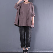 women cotton blended blouse plus size Casual Round Neck Long Sleeve Spring Loose Shirt