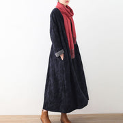 women dark blue cotton jackets casual Winter coat fine long jackets