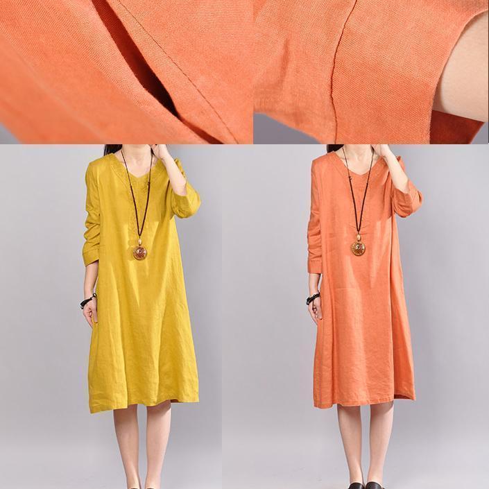 women orange linen dresses plus size clothing traveling clothing 2018 bracelet sleeved o neck cotton clothing