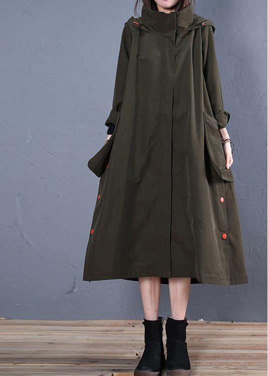 women oversize coats fall green side open hooded coats - SooLinen