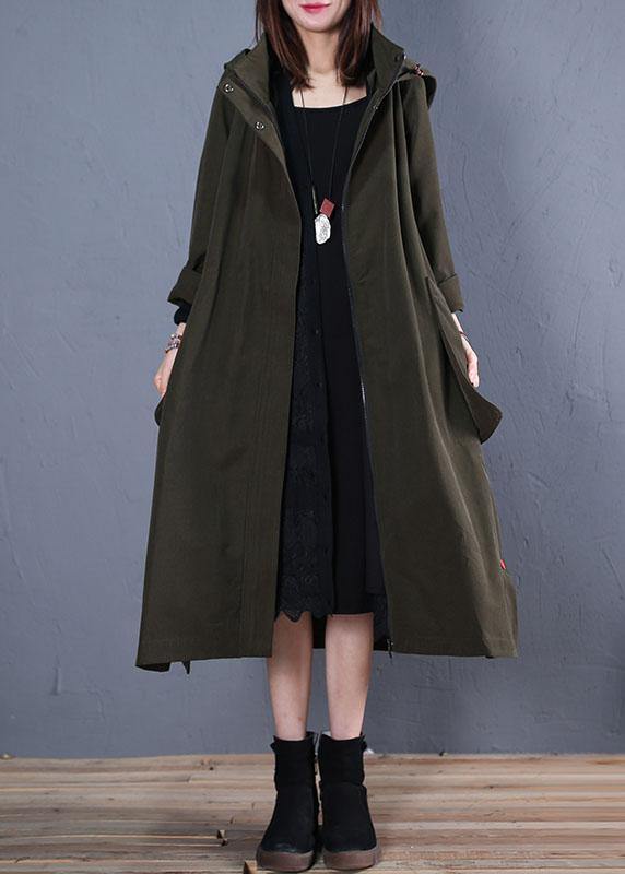 women oversize coats fall green side open hooded coats - SooLinen