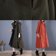 women oversize coats fall green side open hooded coats - SooLinen