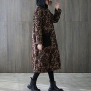 women oversize winter coats chocolate print hooded pockets coats - SooLinen