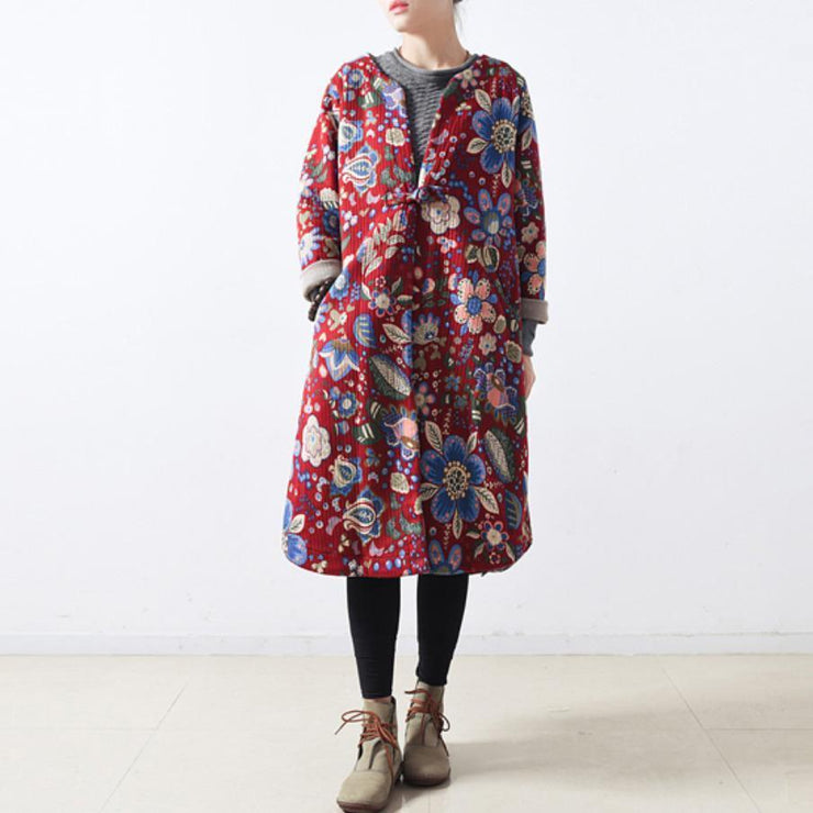 women red cotton coats casual maxi coat Elegant long coats floral