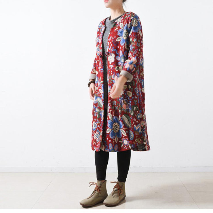 women red cotton coats casual maxi coat Elegant long coats floral