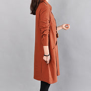 women red cotton dress casual linen dress fine big pockets long sleeve cotton shirt clothing