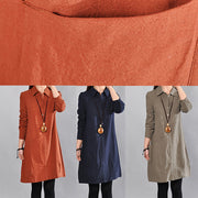 women red cotton dress casual linen dress fine big pockets long sleeve cotton shirt clothing