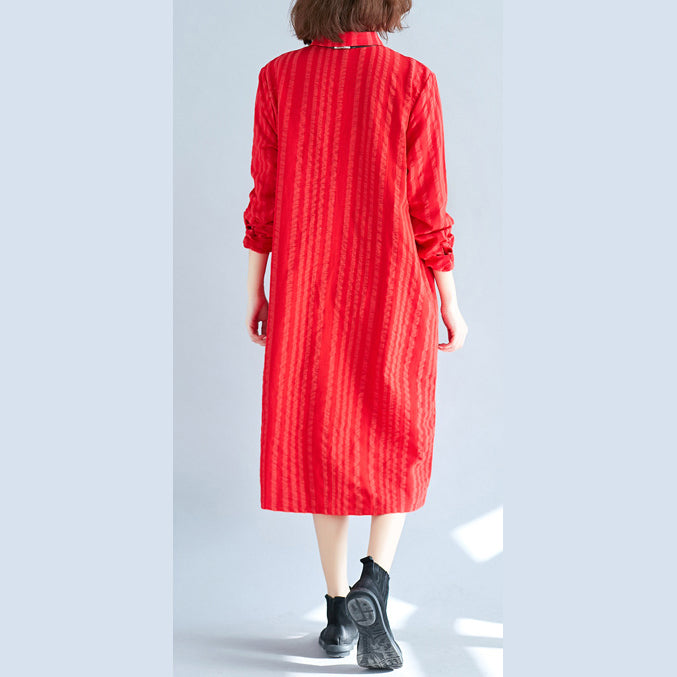 women red cotton shift shirt dresses plus size holiday dresses Elegant long sleeve Turn-down Collar cotton shirt dress