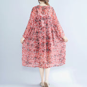 women red floral chiffon dress plus size clothing dresses long sleeve two pieces and cotton sleeveless dress