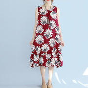 women red linen dresses oversize traveling dress Fine sleeveless floral cotton dresses